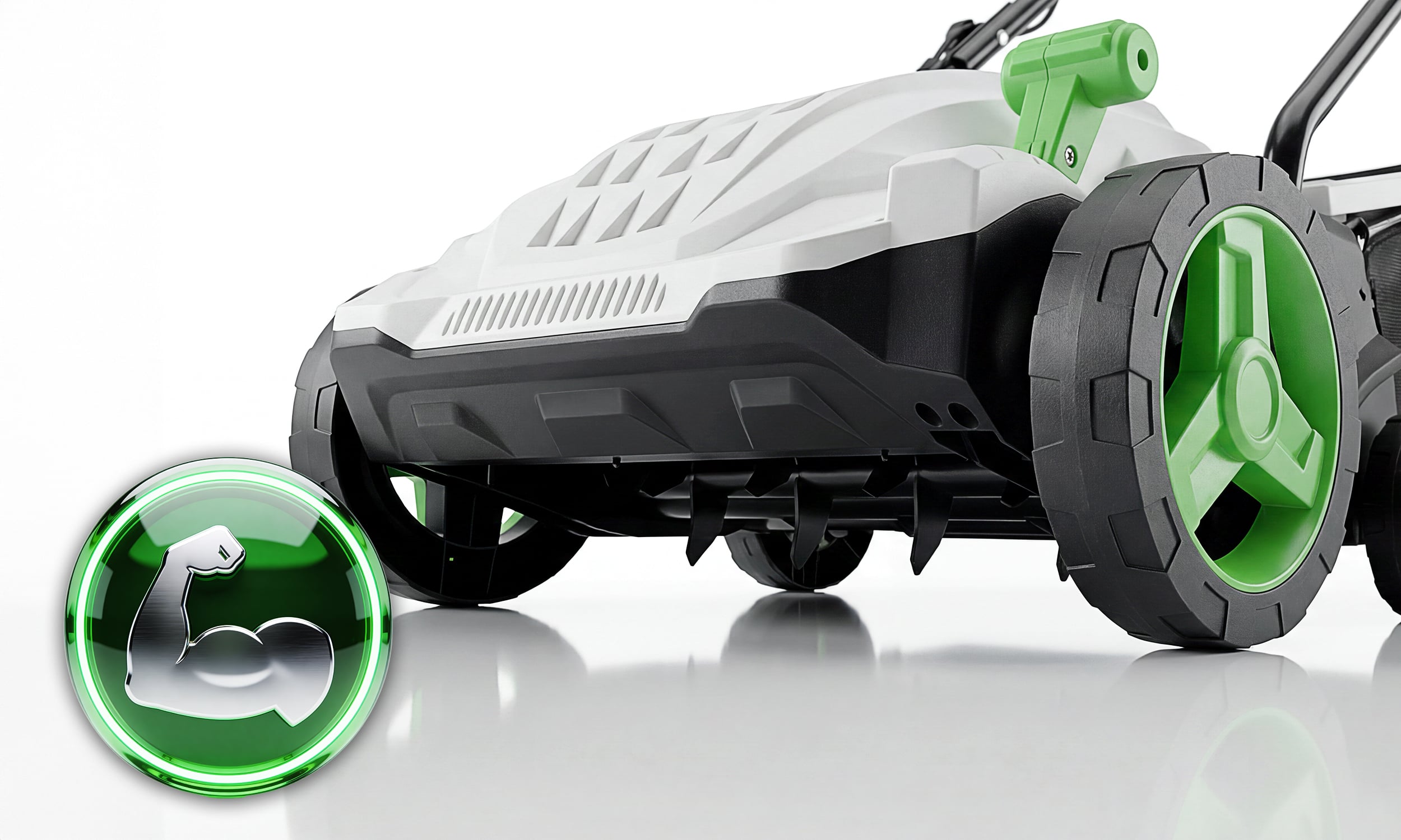 Aerator do trawnika — packshot z niskiej perspektywy