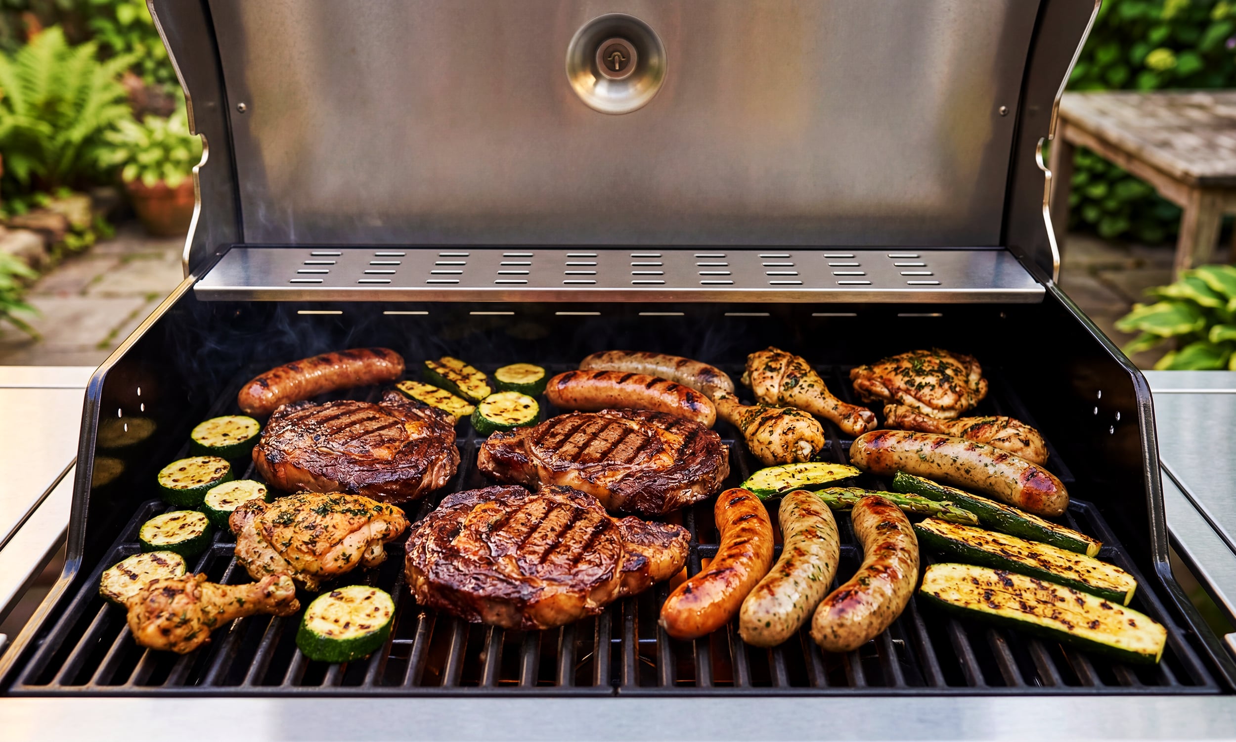 Grill gazowy — pakiet premium — closeup na jedzenie smaczne