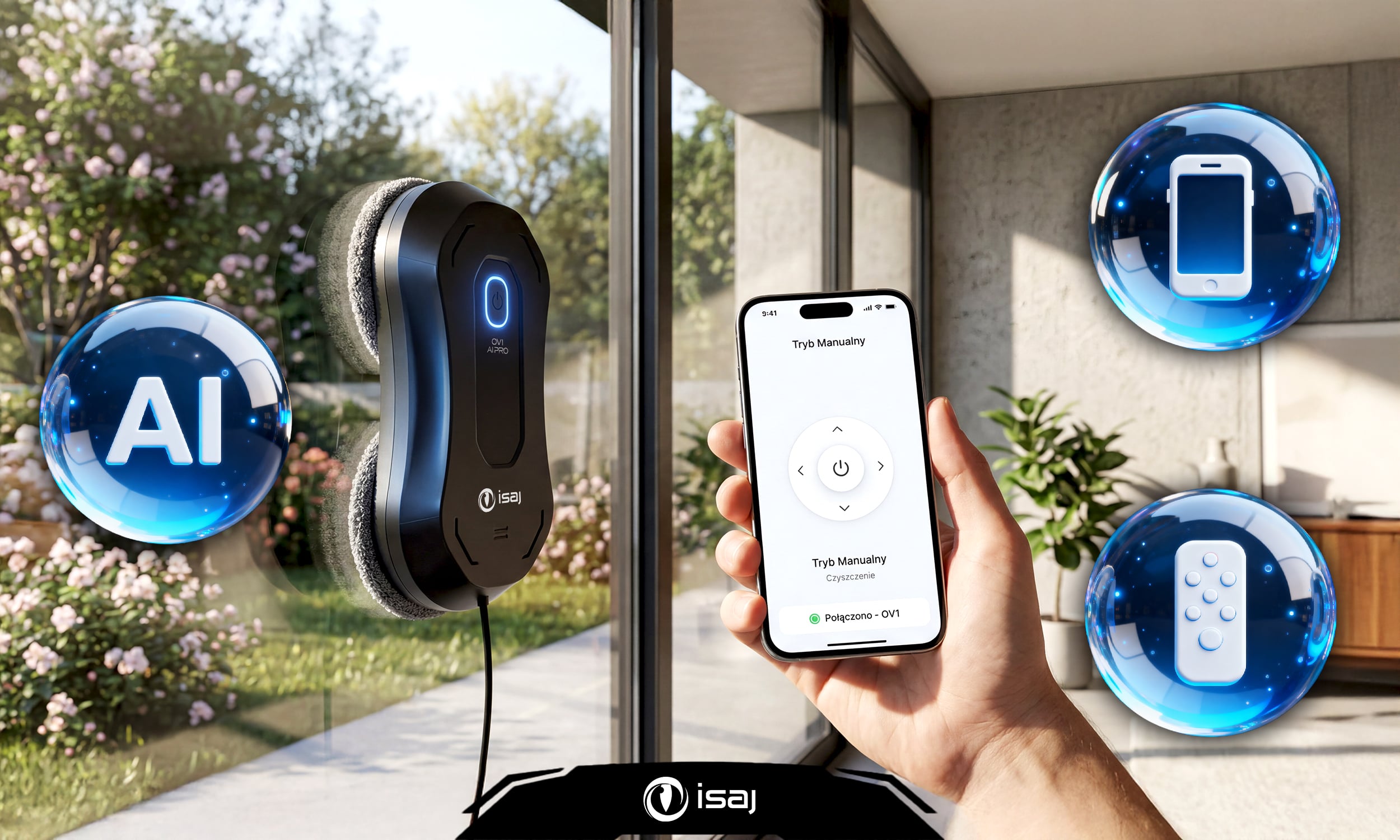 Robot do mycia okien — pakiet premium — ai i telefon, pilot